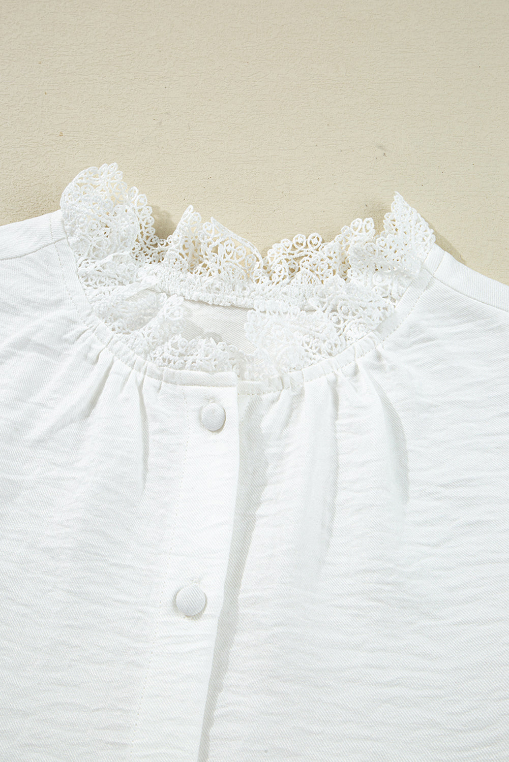 White Lace Patchwork Buttoned Collar Loose Shirt