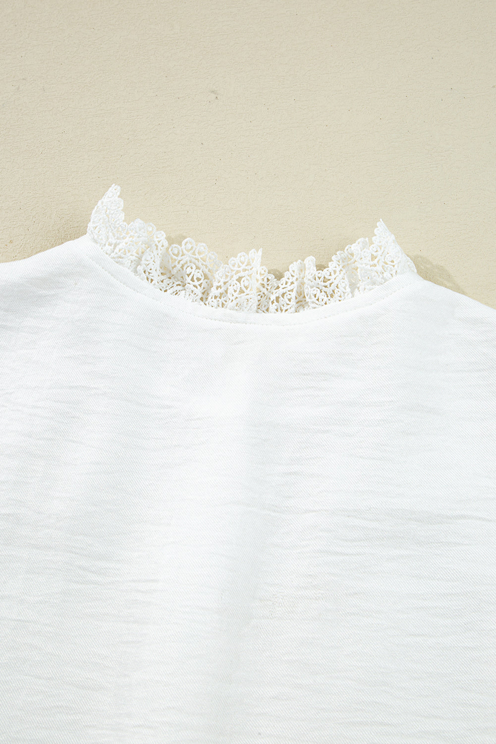 White Lace Patchwork Buttoned Collar Loose Shirt