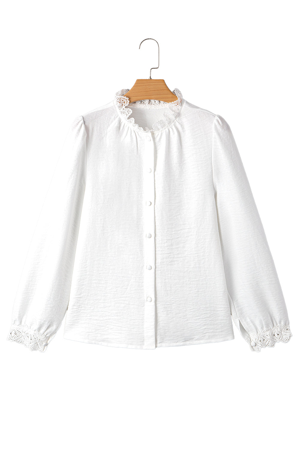 White Lace Patchwork Buttoned Collar Loose Shirt
