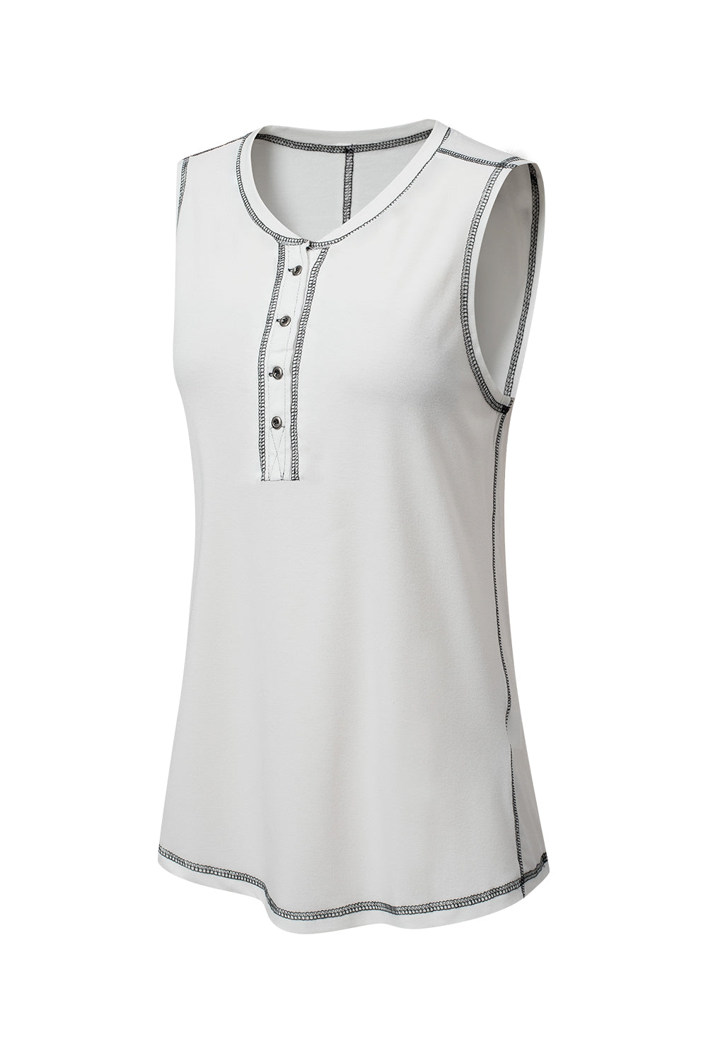 Stitching Seam Henley Tank Top