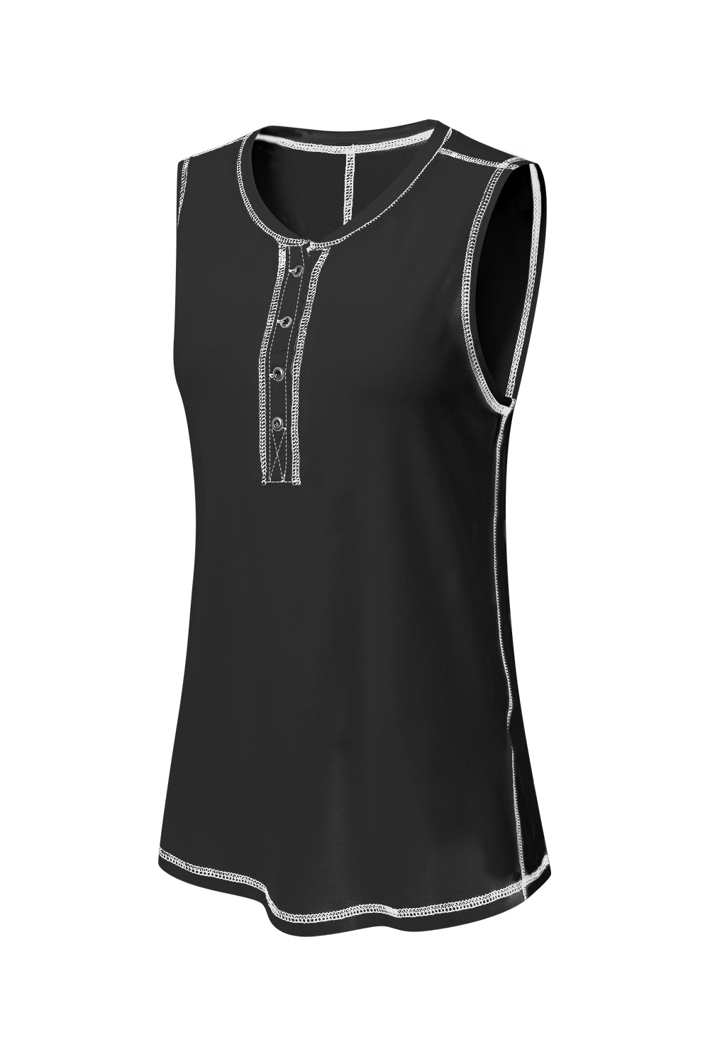Stitching Seam Henley Tank Top