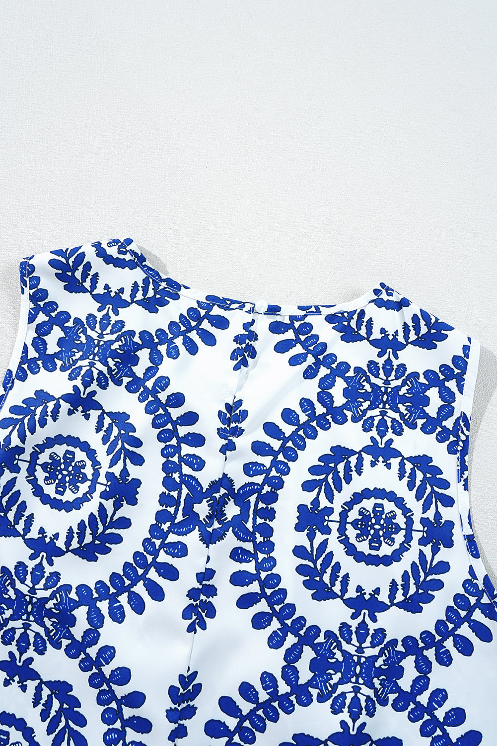 Blue Boho Geometric Print Pleated Sleeveless Top