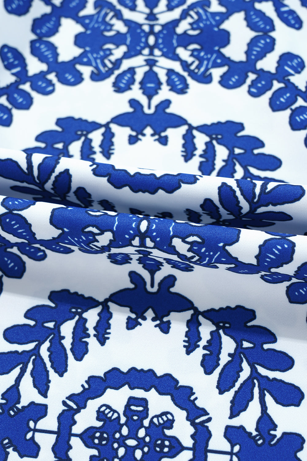 Blue Boho Geometric Print Pleated Sleeveless Top