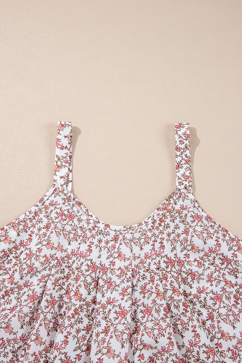 Pink Bohemian Floral Pleated U Neck Tank