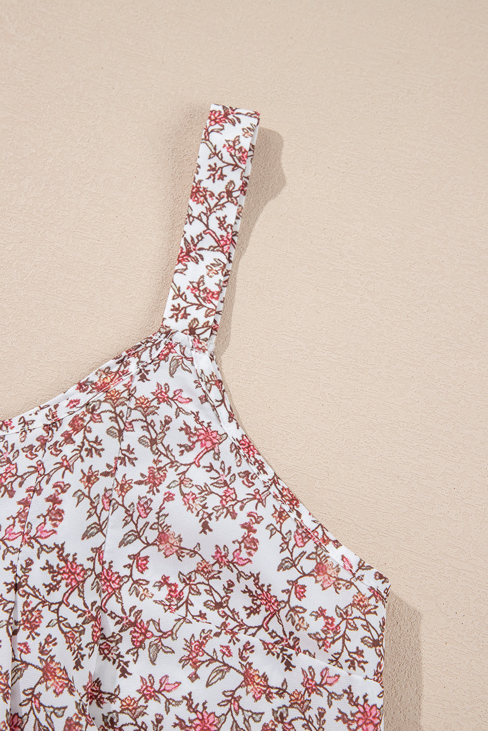 Pink Bohemian Floral Pleated U Neck Tank