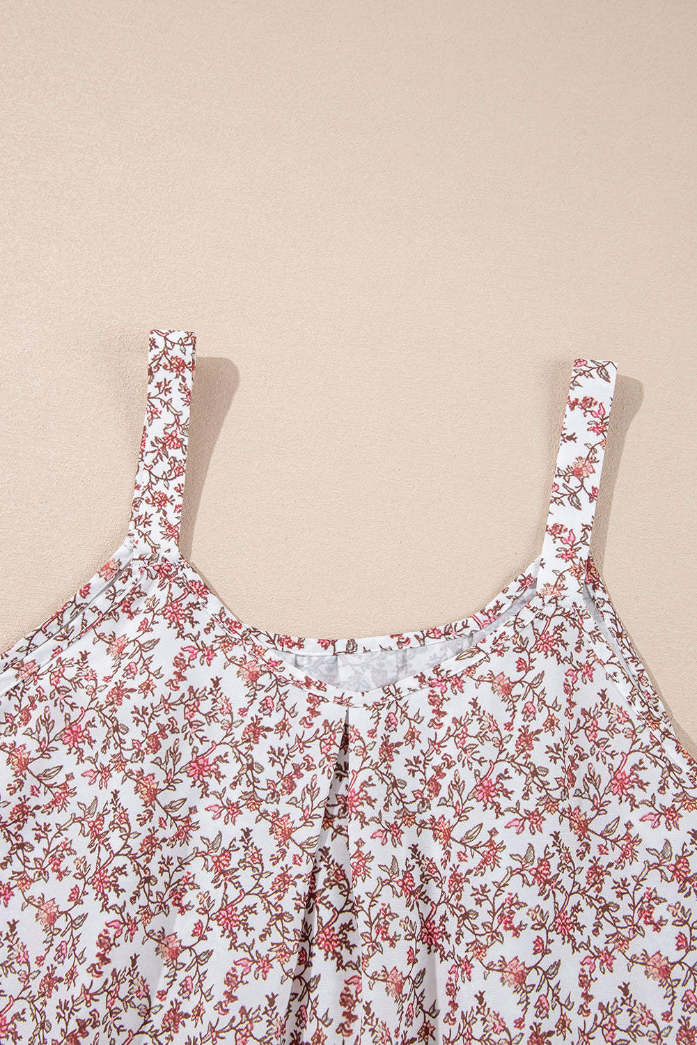 Pink Bohemian Floral Pleated U Neck Tank