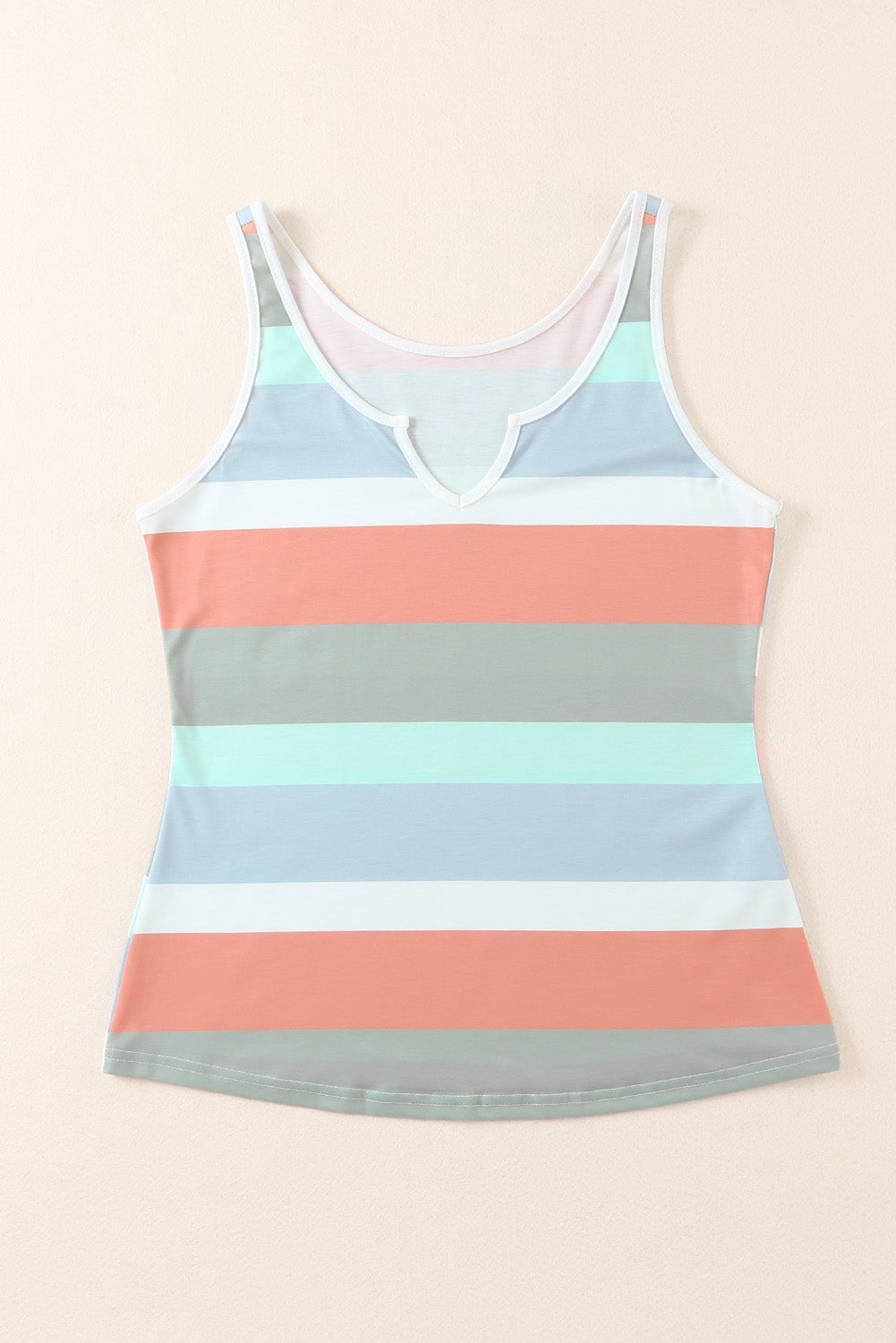 Multicolor green Striped Color Block Notched Neck Tank Top
