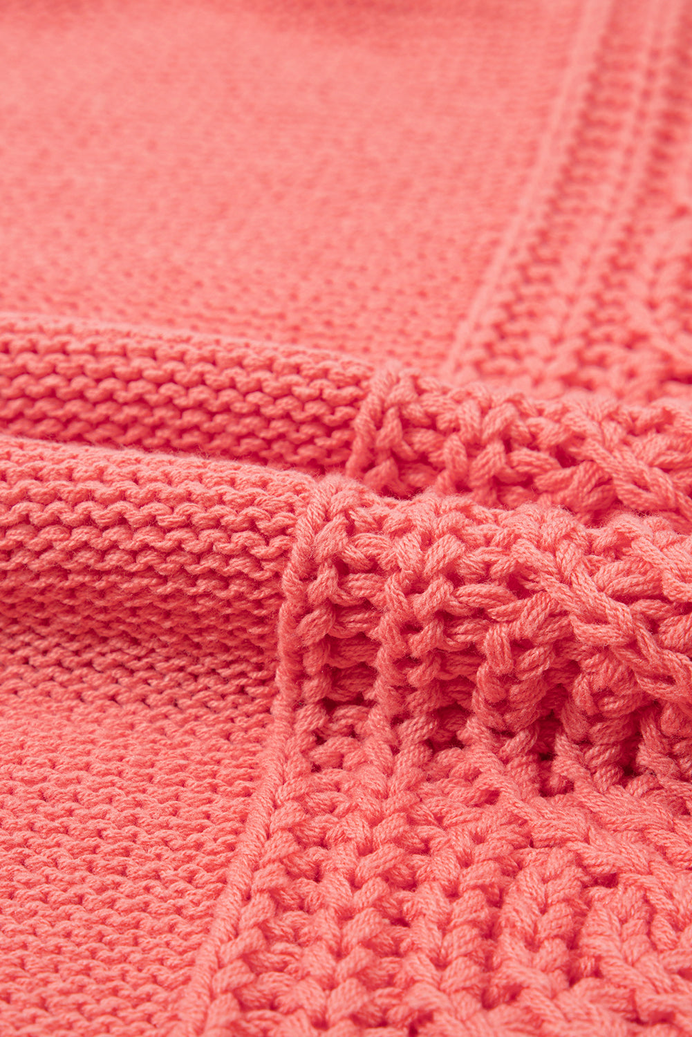 Cable Knit V Neck Contrast Drawstring Hooded Sweater