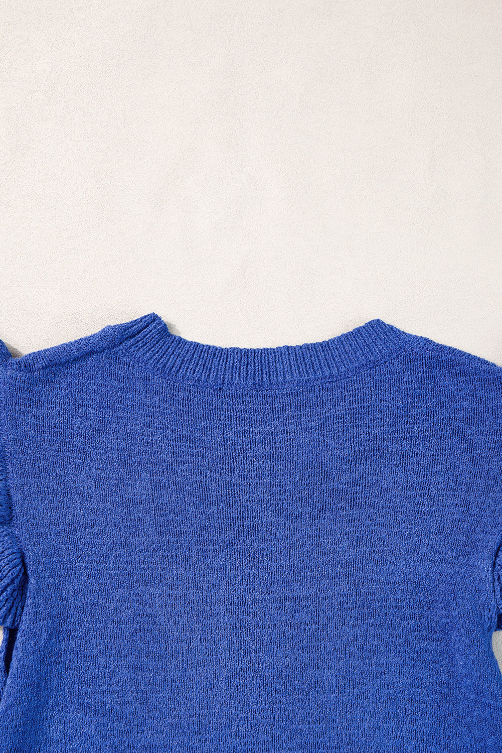 Dark Blue Ruffle Sleeve Knitted Sweater Top