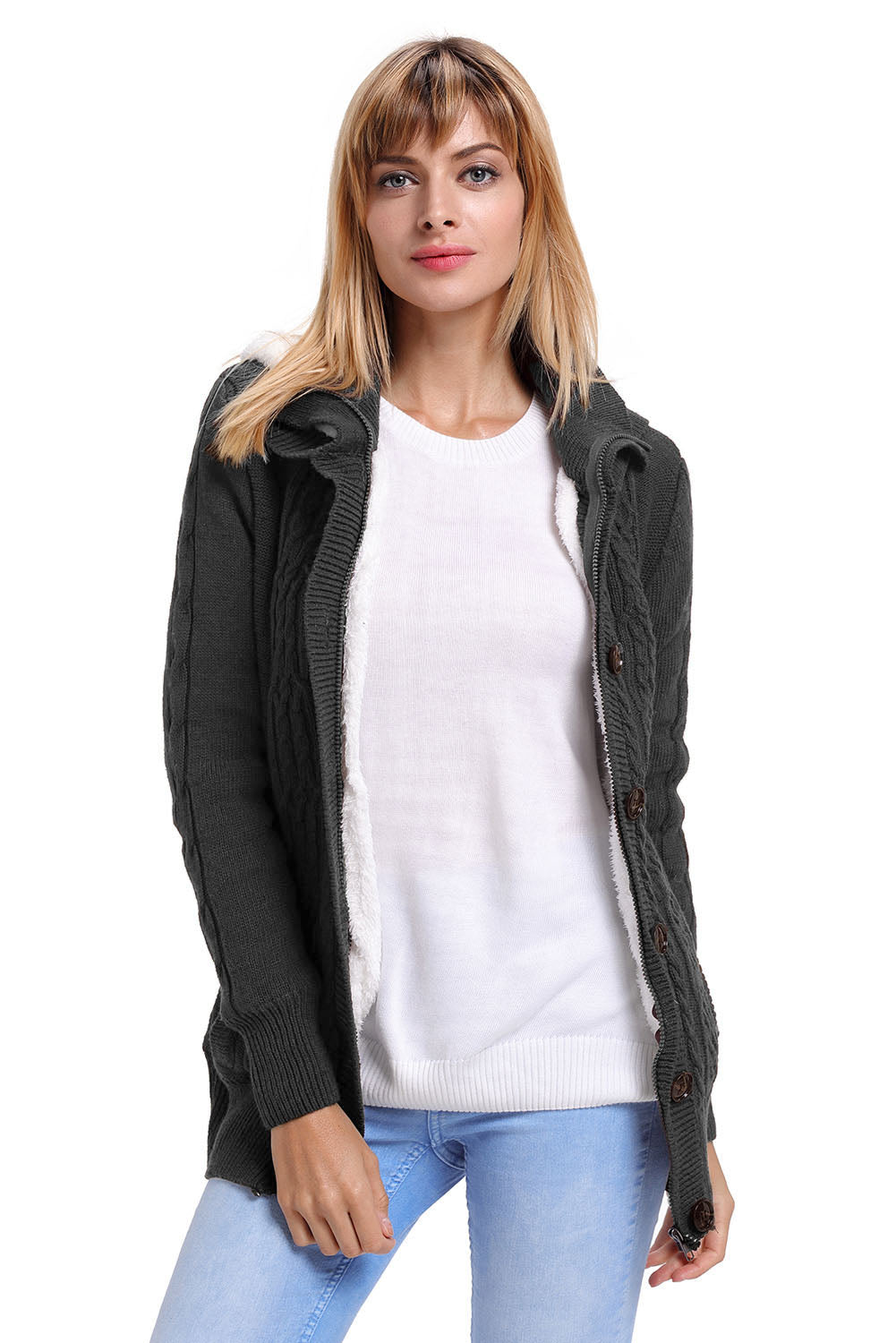 Long Sleeve Button-up Hooded Cardigans