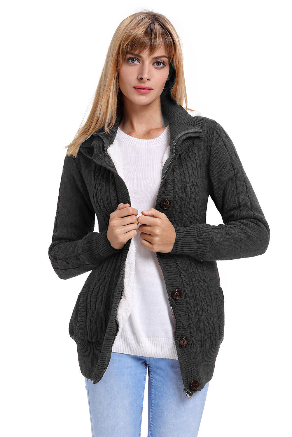 Long Sleeve Button-up Hooded Cardigans