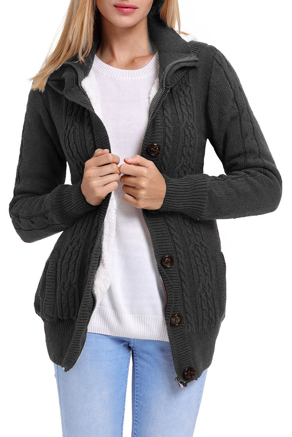 Long Sleeve Button-up Hooded Cardigans