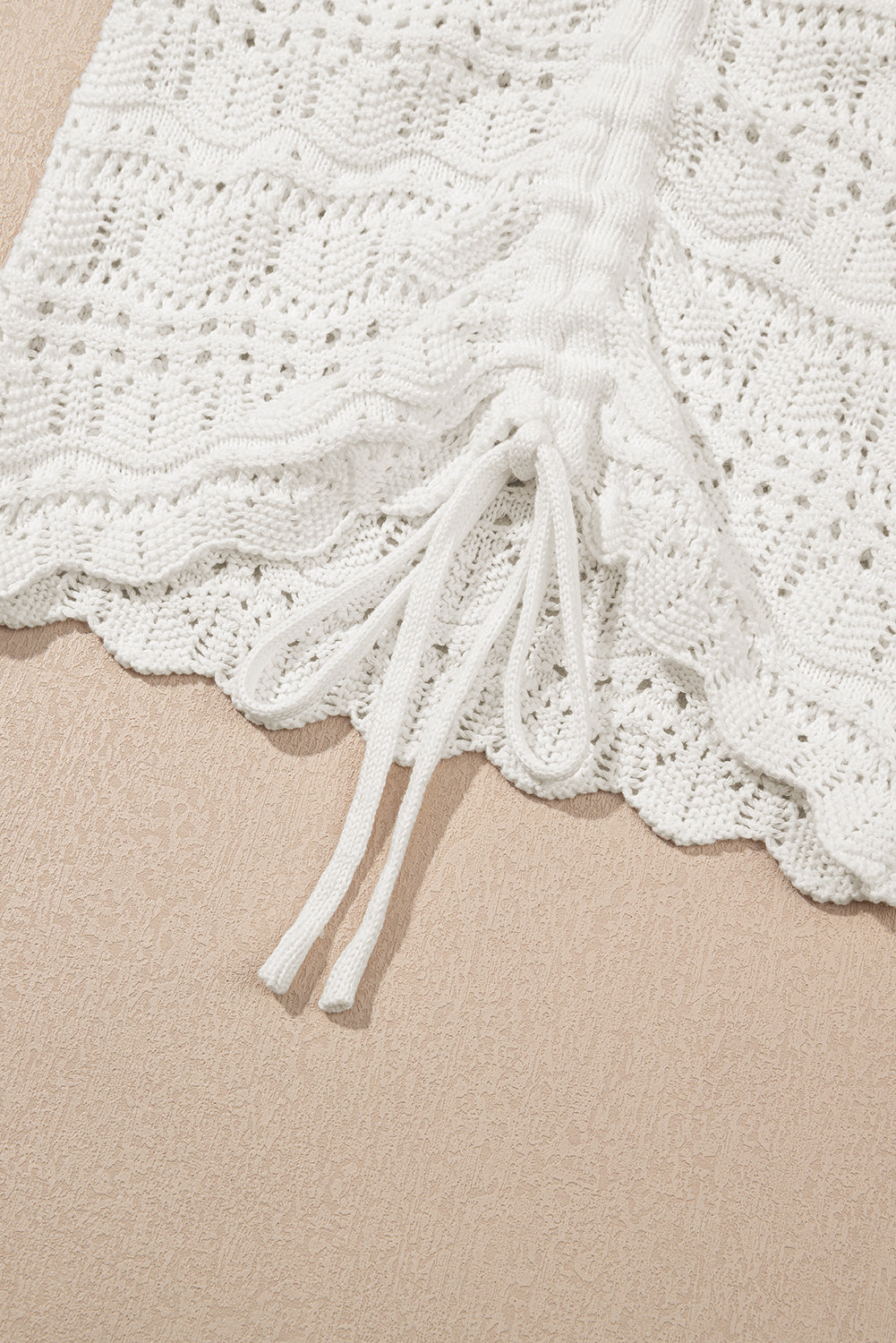 white hollow Out Drawstring V Neck Knit top tank