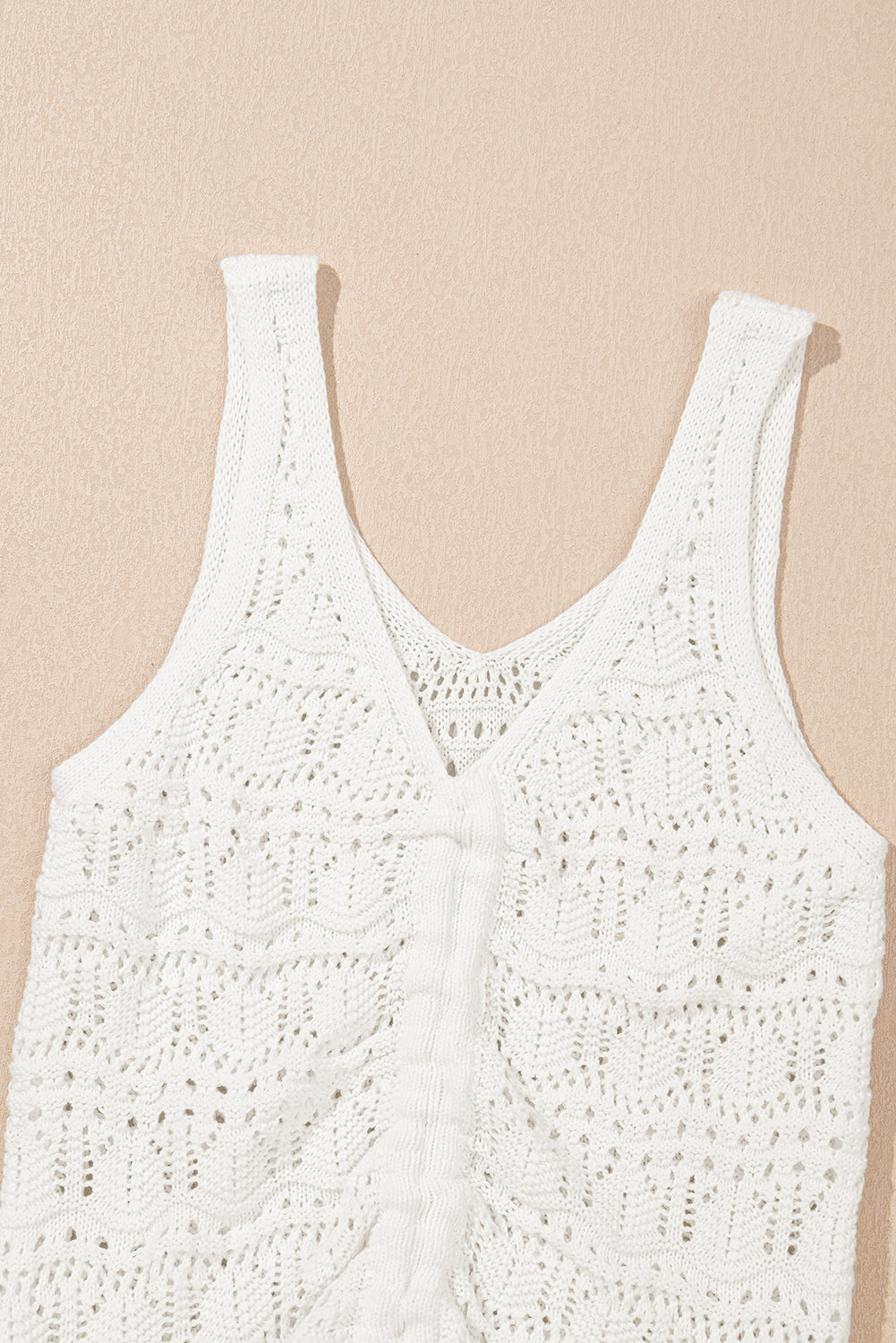 white hollow Out Drawstring V Neck Knit top tank