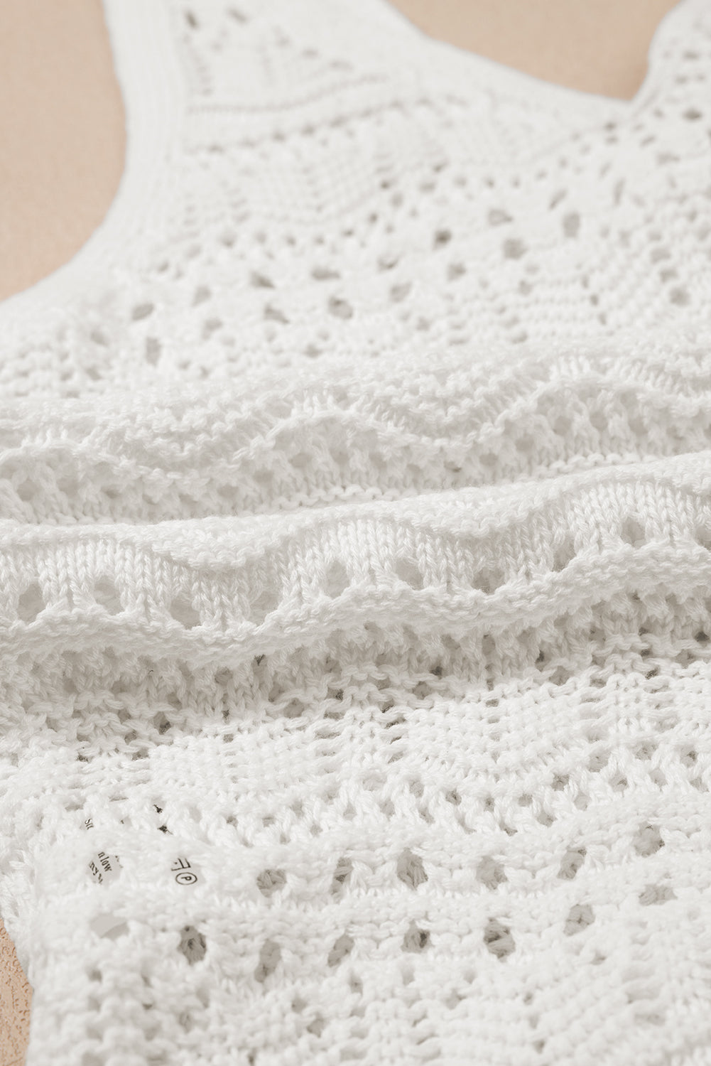 white hollow Out Drawstring V Neck Knit top tank