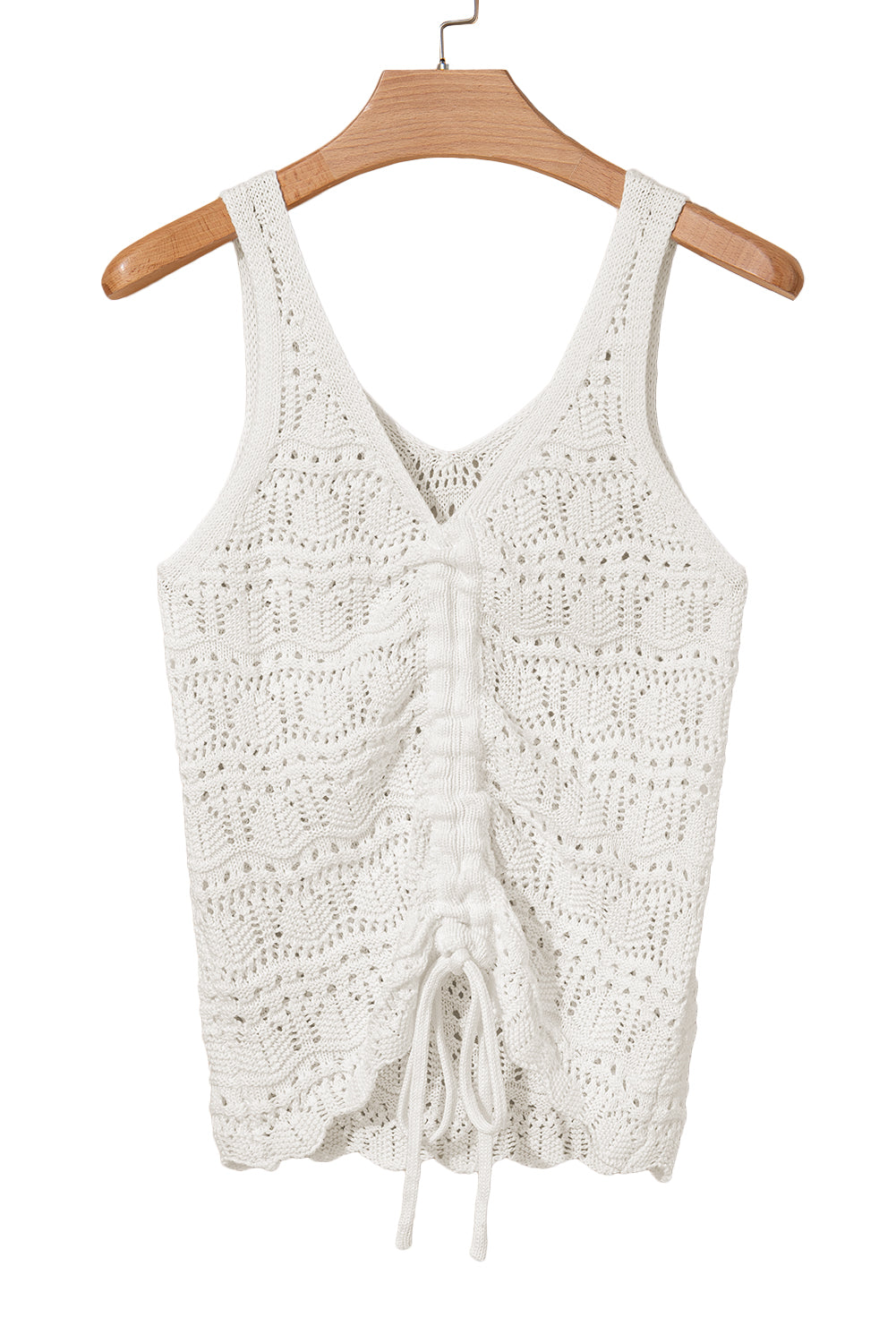 white hollow Out Drawstring V Neck Knit top tank
