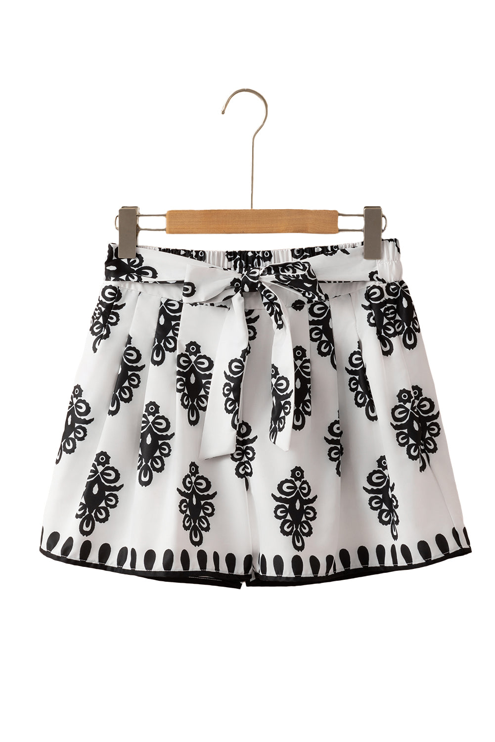 Black Tribal Geometric Print Belted High Waist Casual Shorts