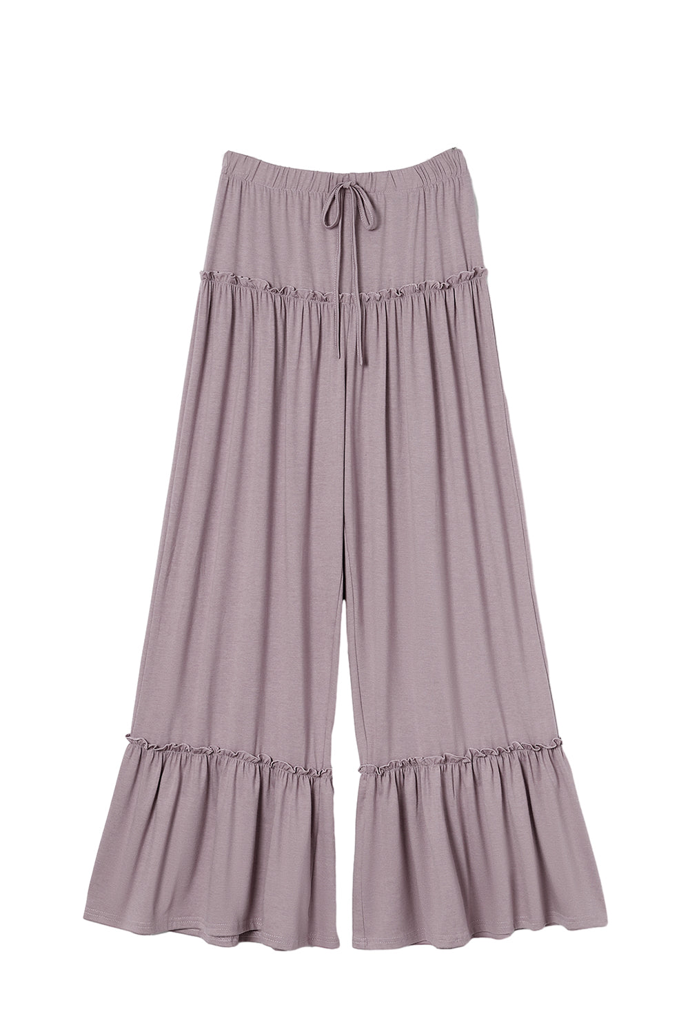 Frilled Drawstring High Waist Wide Leg Pants in light pink or black