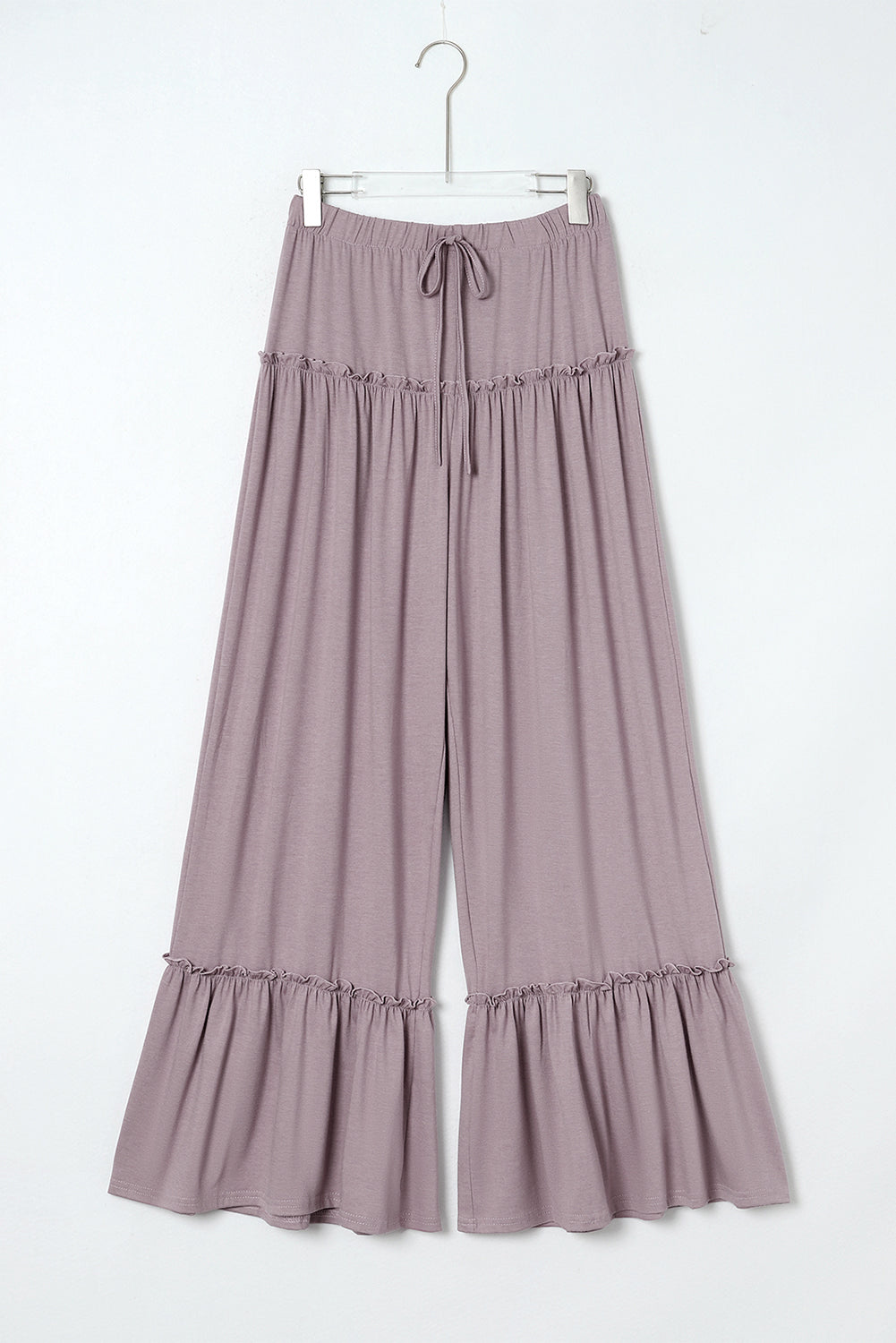 Frilled Drawstring High Waist Wide Leg Pants in light pink or black