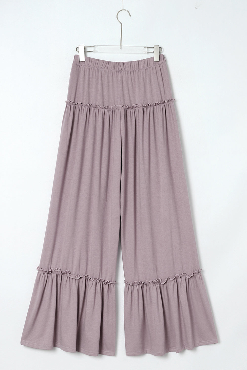 Frilled Drawstring High Waist Wide Leg Pants in light pink or black