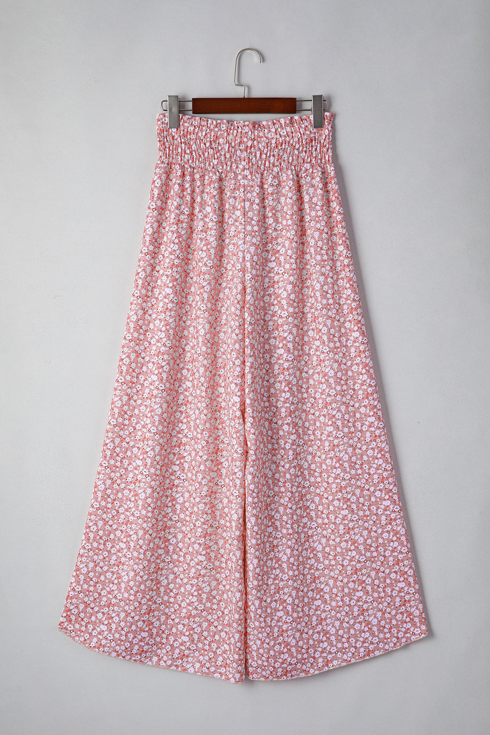 Print Shirred Side Slit Wide Leg Pants