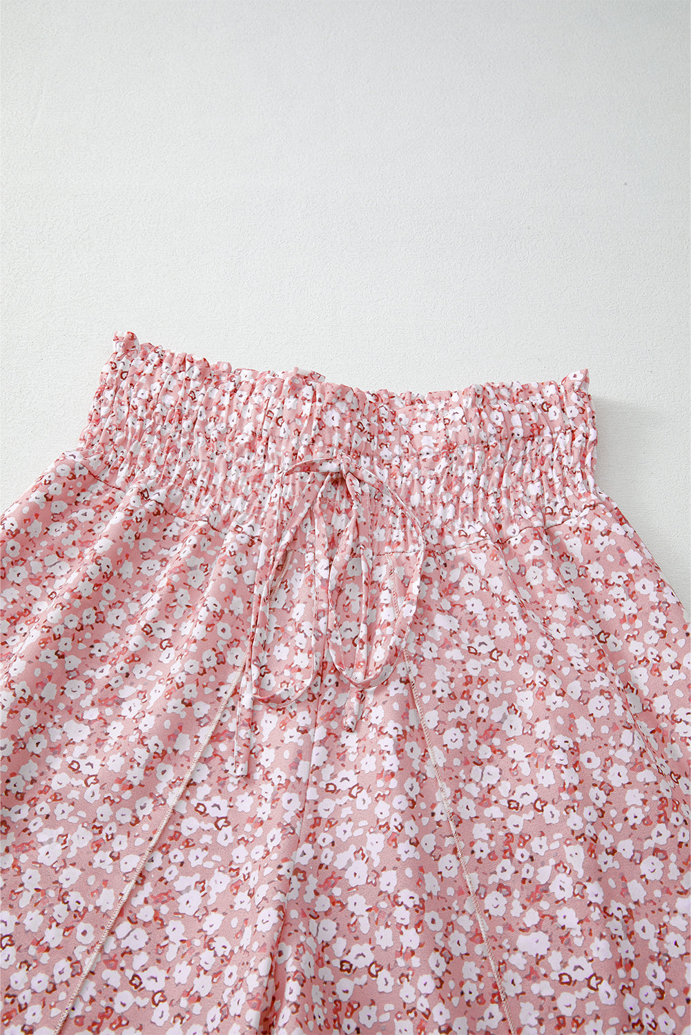Print Shirred Side Slit Wide Leg Pants