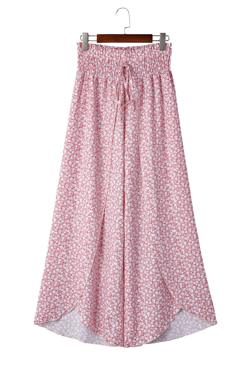 Print Shirred Side Slit Wide Leg Pants