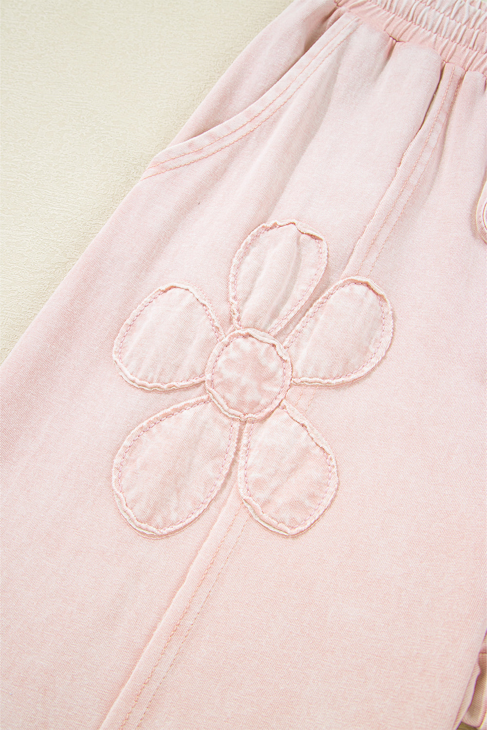 Pink Flower Patch Mineral Washed Terry Knit Cropped Wide Leg Pants