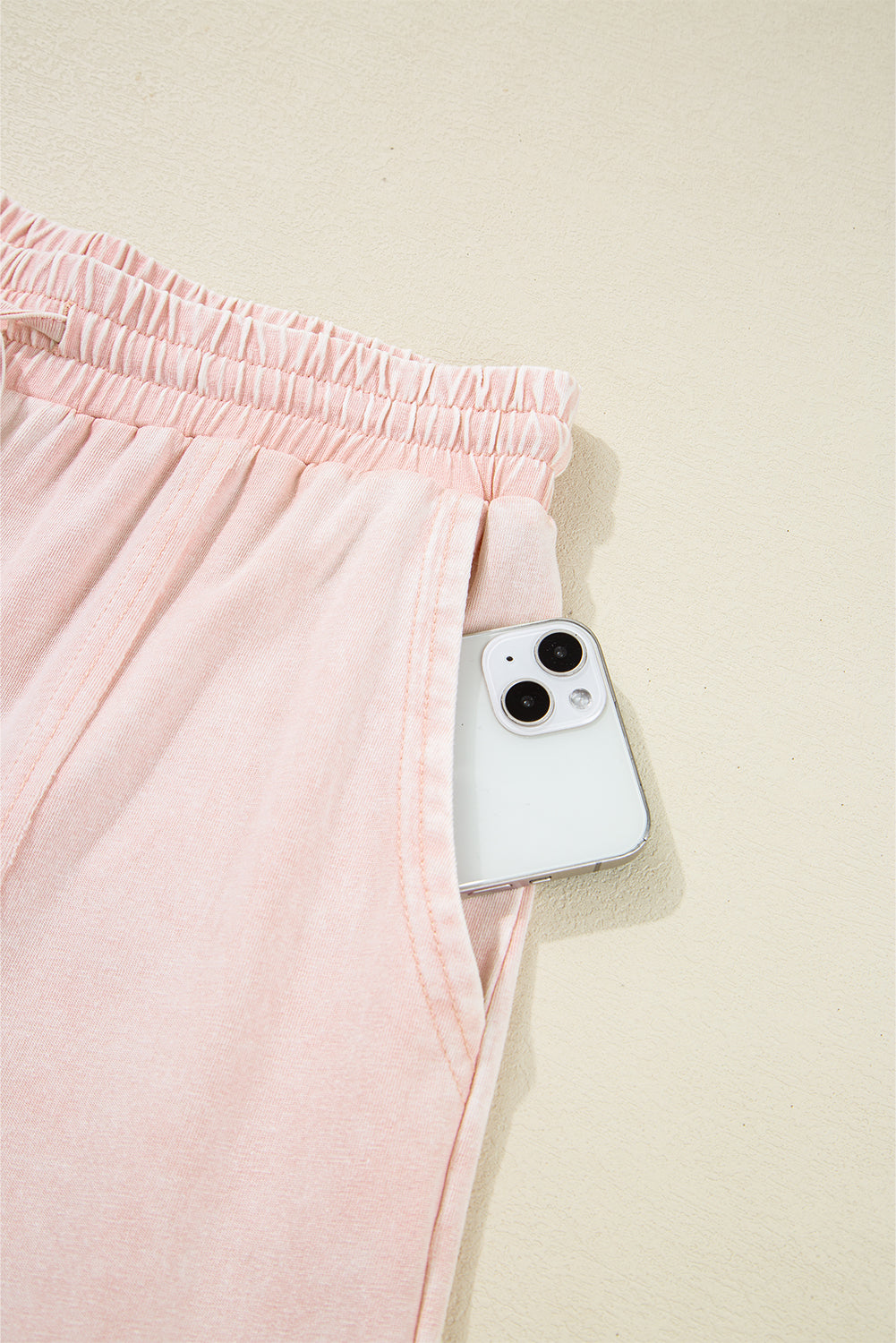 Pink Flower Patch Mineral Washed Terry Knit Cropped Wide Leg Pants