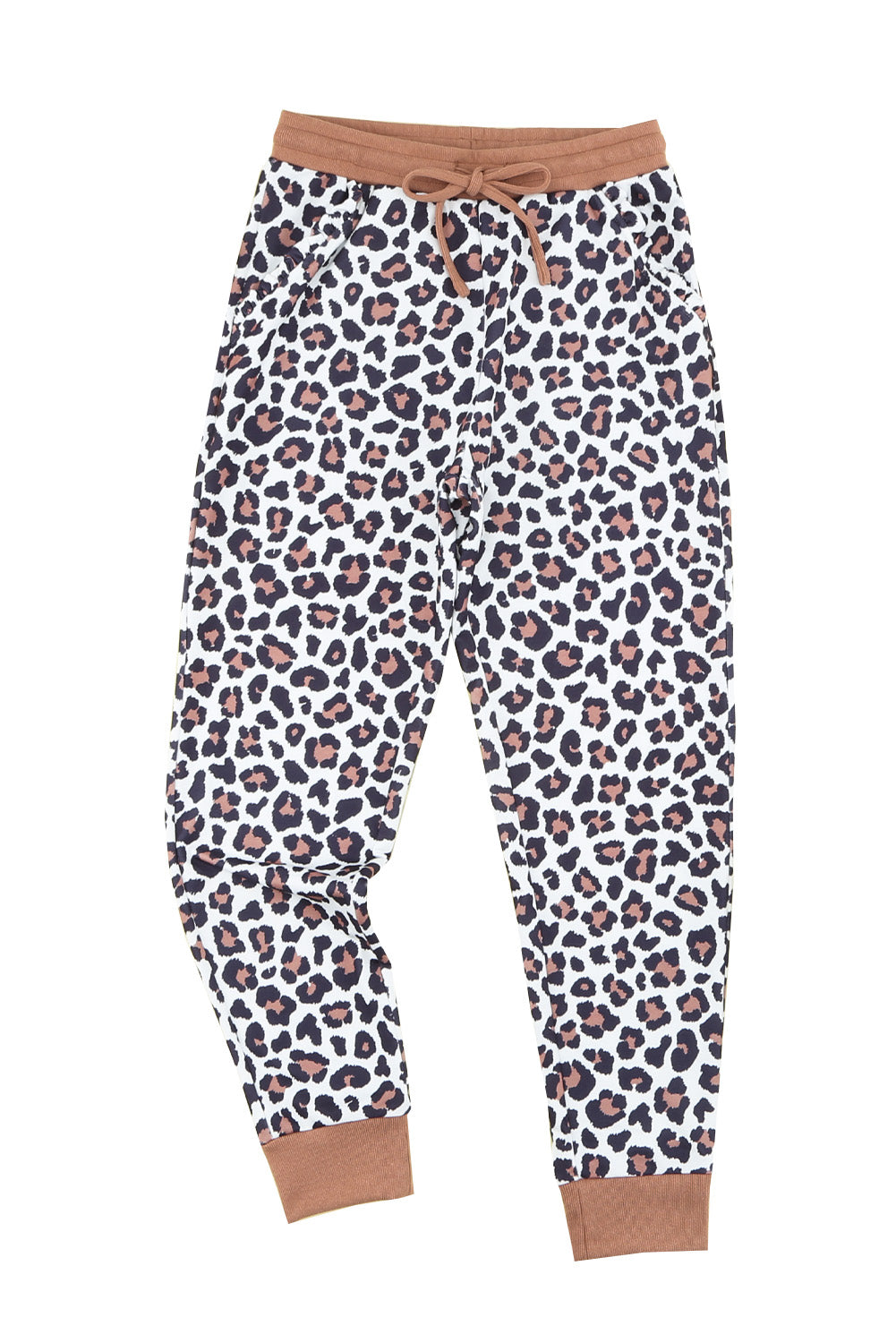 Brown Leopard Print Elastic Waist Drawstring Joggers