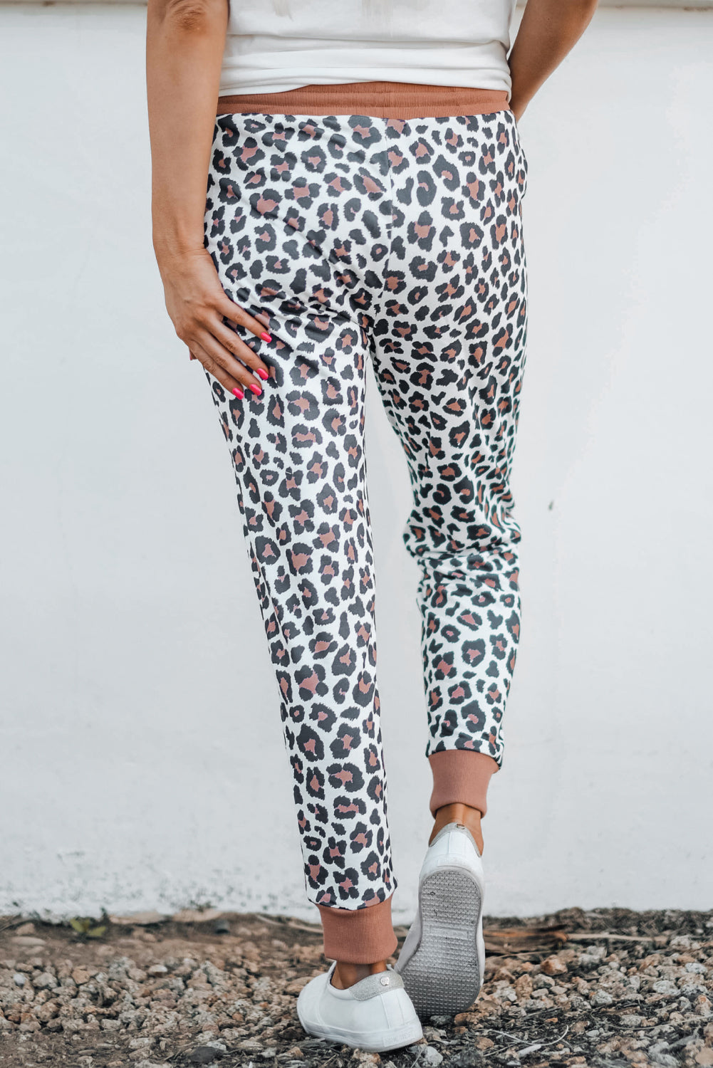 Brown Leopard Print Elastic Waist Drawstring Joggers