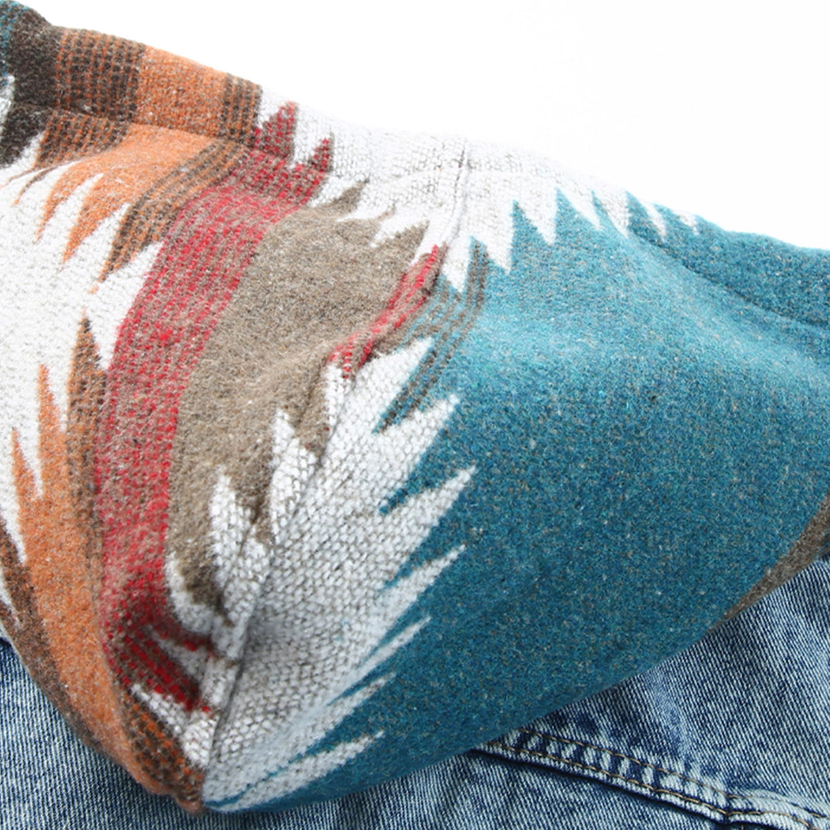 Multicolor Aztec Print Frayed Hem Denim Jacket