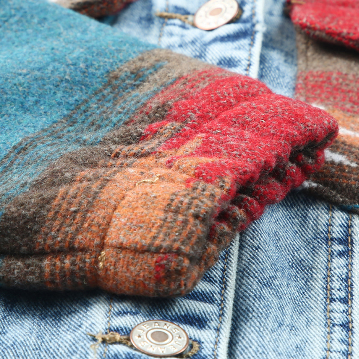 Multicolor Aztec Print Frayed Hem Denim Jacket