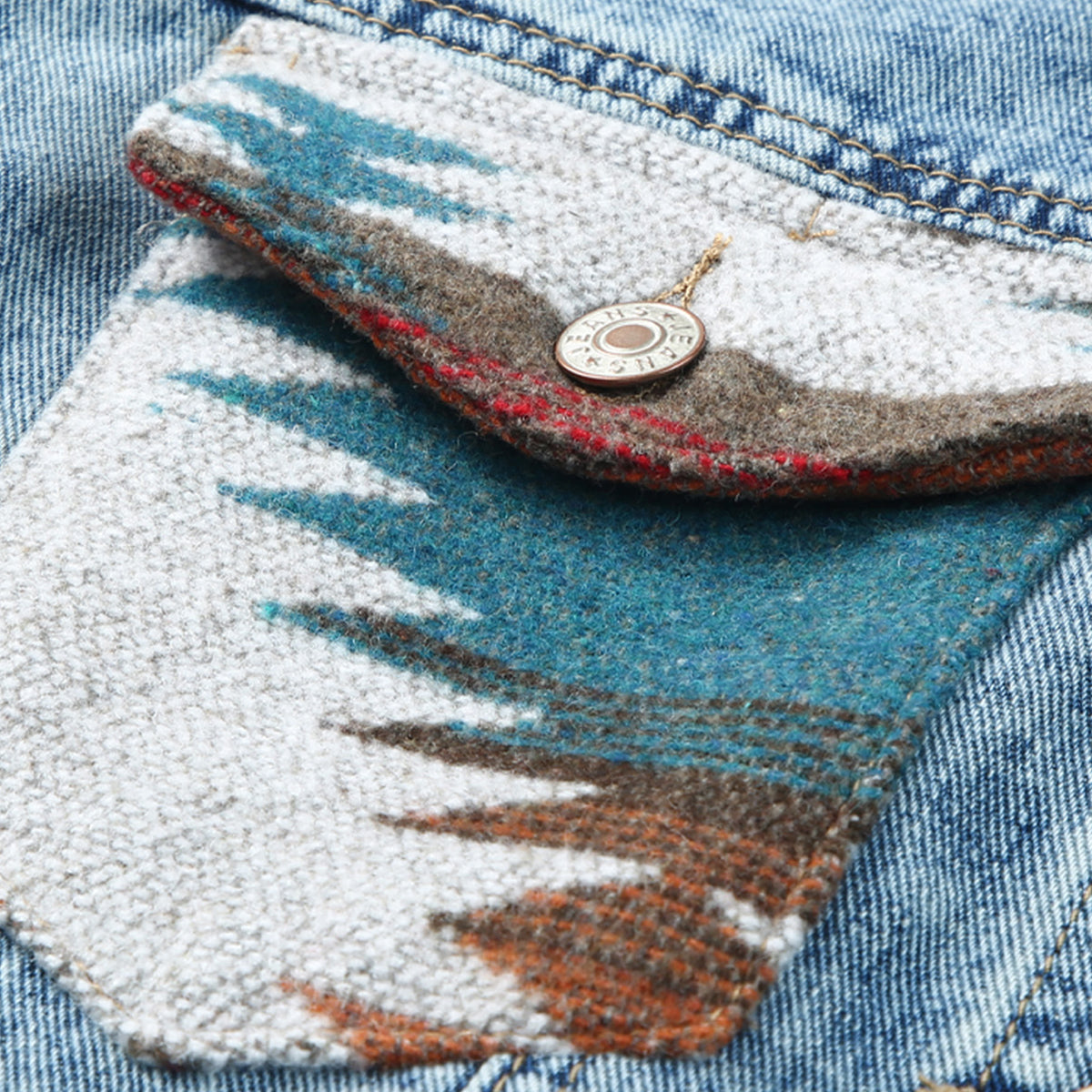 Multicolor Aztec Print Frayed Hem Denim Jacket