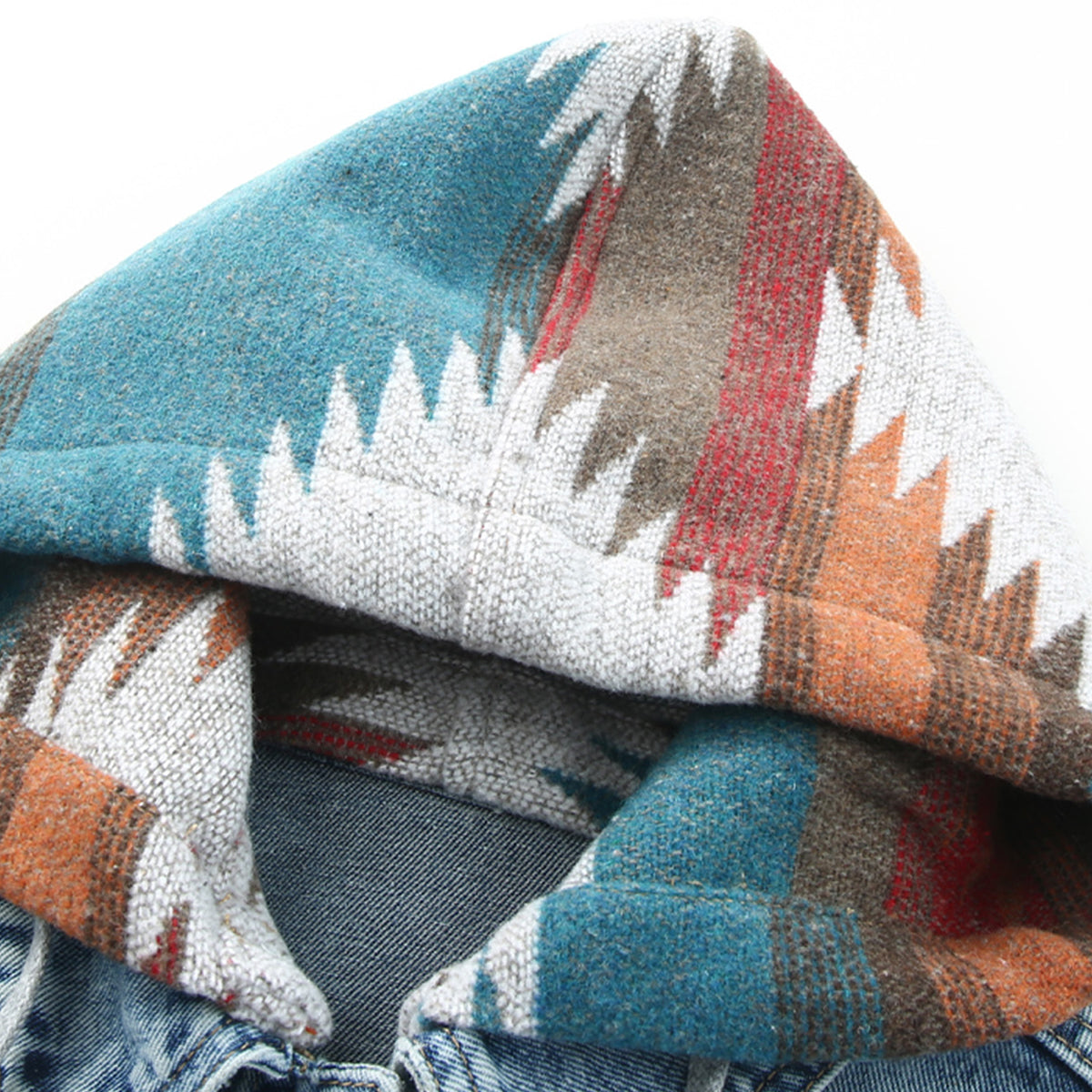 Multicolor Aztec Print Frayed Hem Denim Jacket