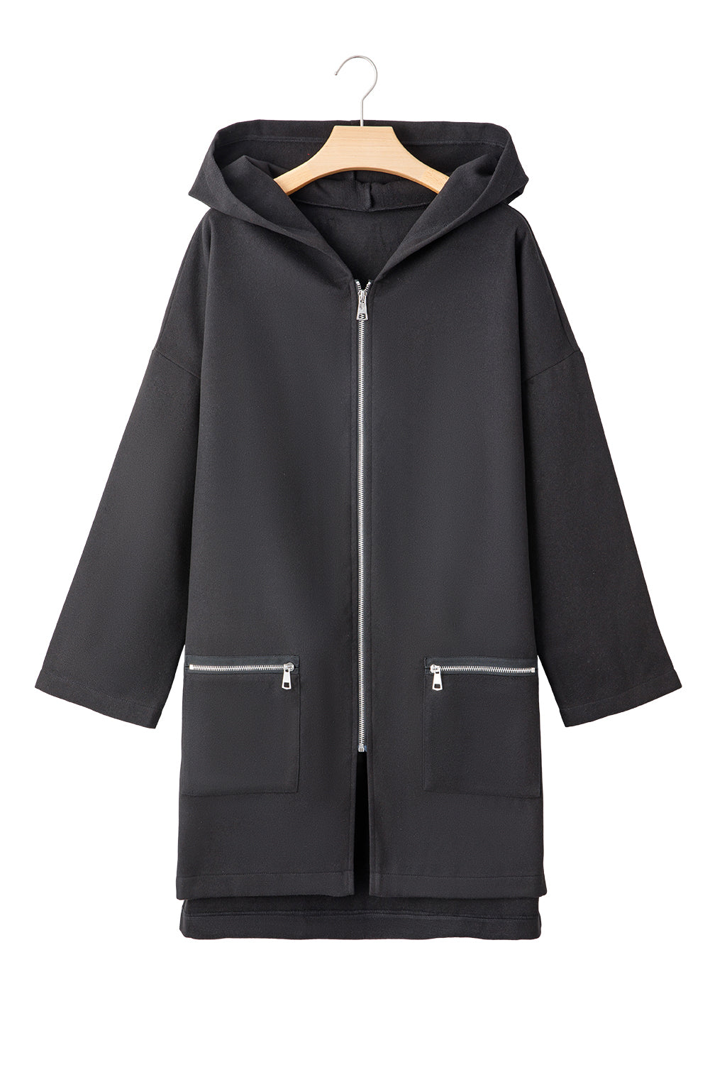 Solid Color Casual Zipper Hooded Jacket in Black or Khaki
