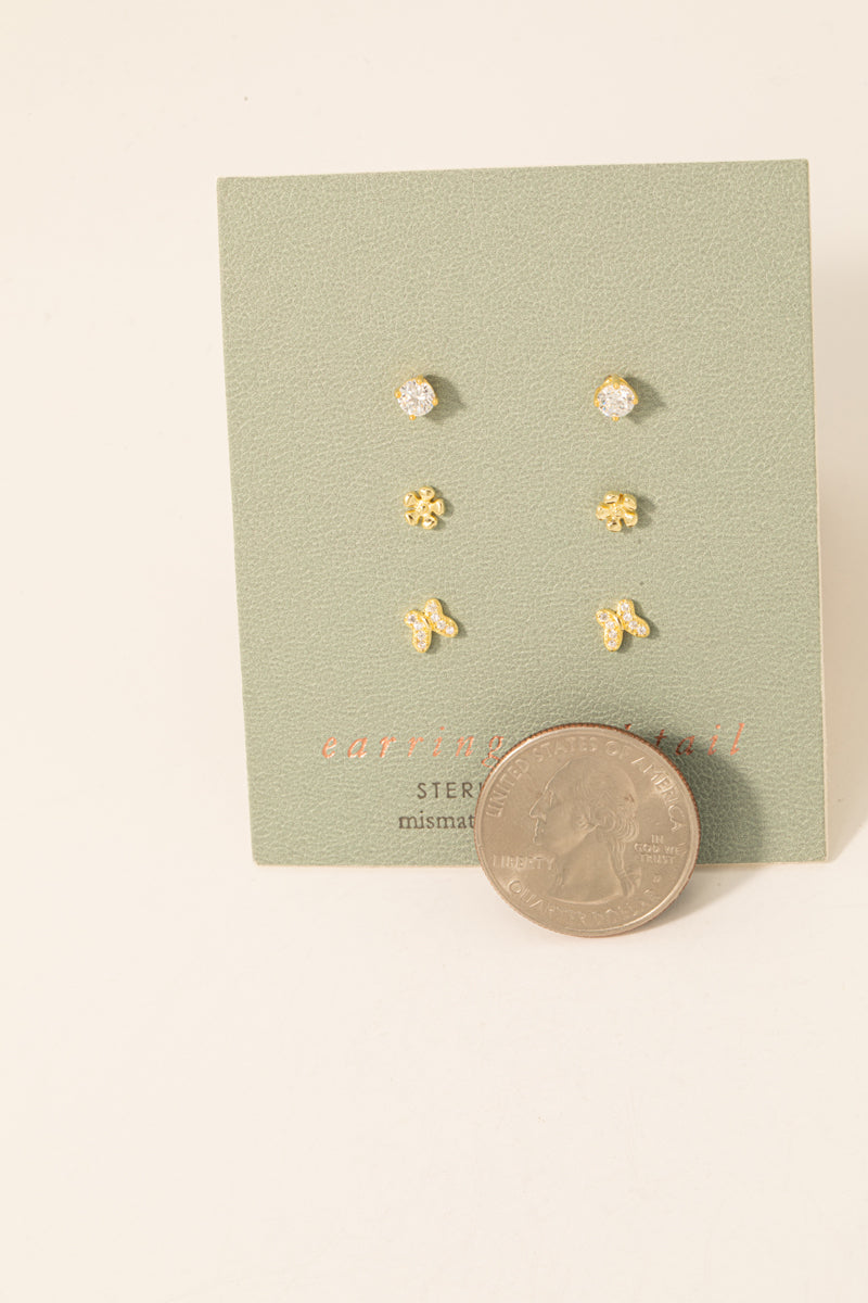 Sterling Silver Cz Mini Stud Earrings Set