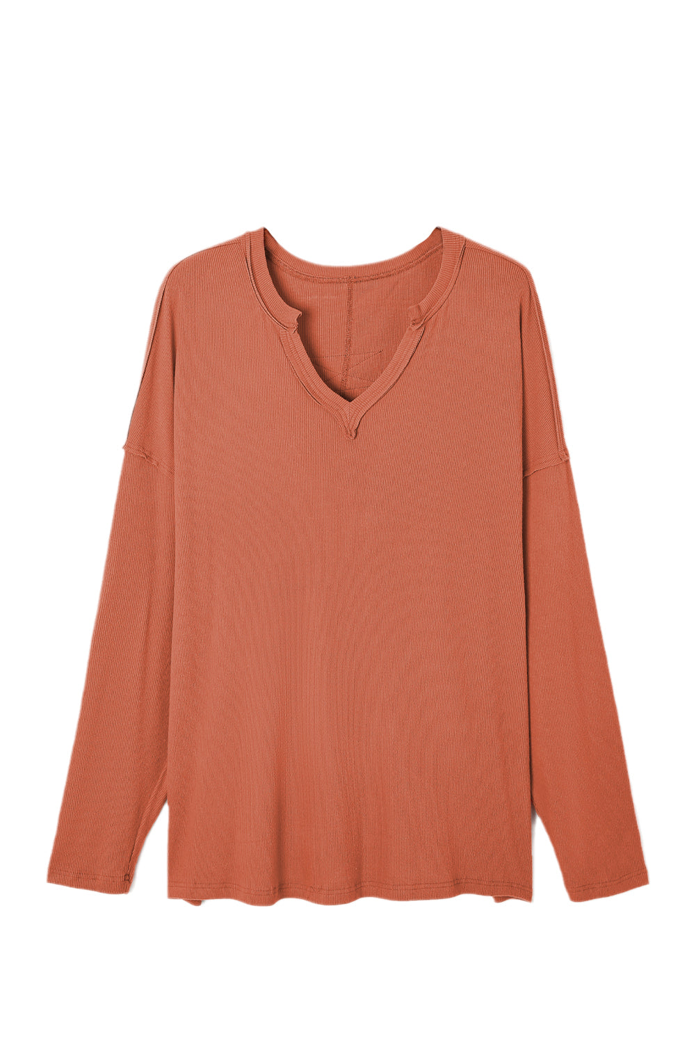 Gold Flame Exposed Seam Notched Neck Long Sleeve Plus Top