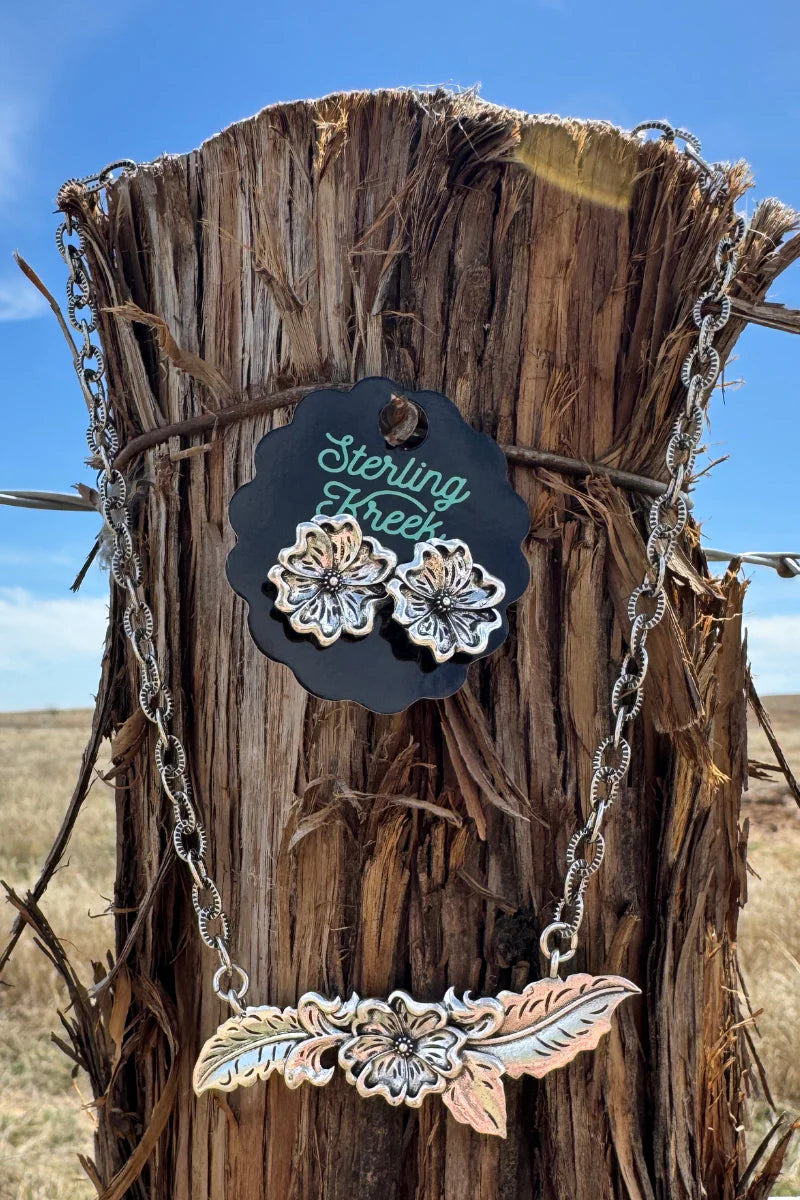 Sterling Kreek Tooled Flower Earrings (Studs)