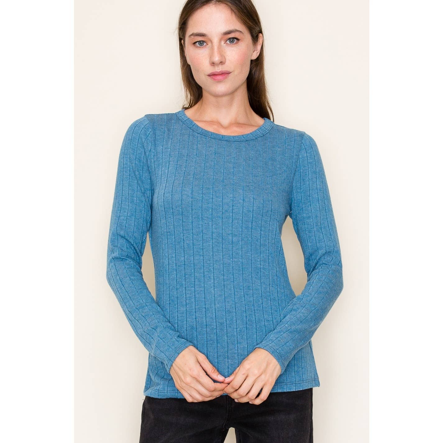 STACCATO Crew Neck Long Sleeve Wide Ribbed Basic Top
