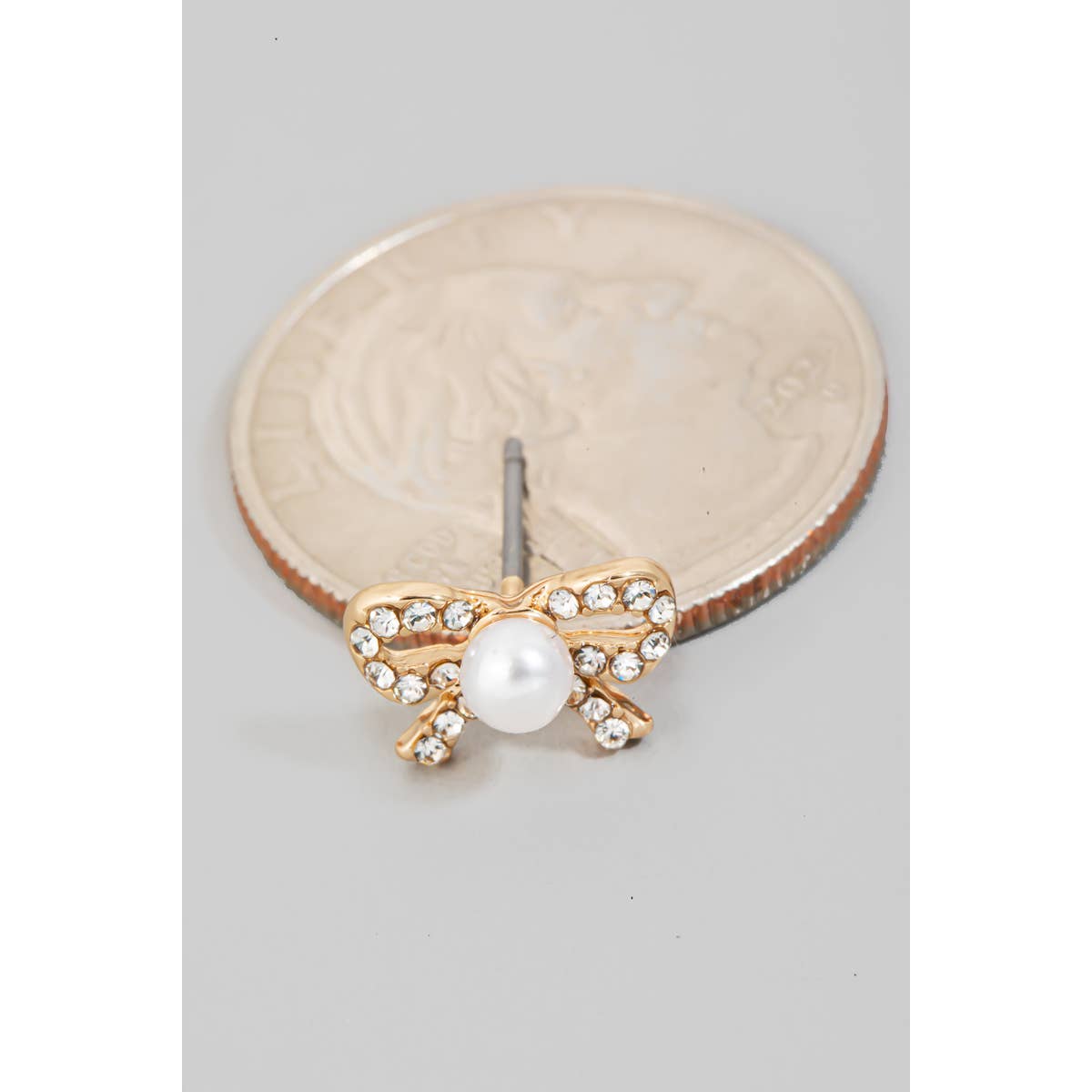 Pearl And Rhinestone Studded Ribbon Bow Stud Earrings