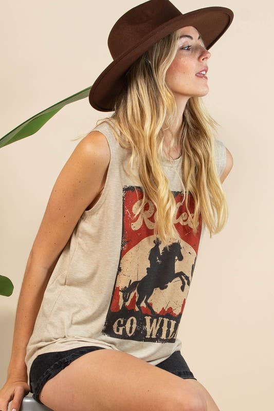 RUTH RODEO GO WILD GRAPHIC SLEEVELESS TOP