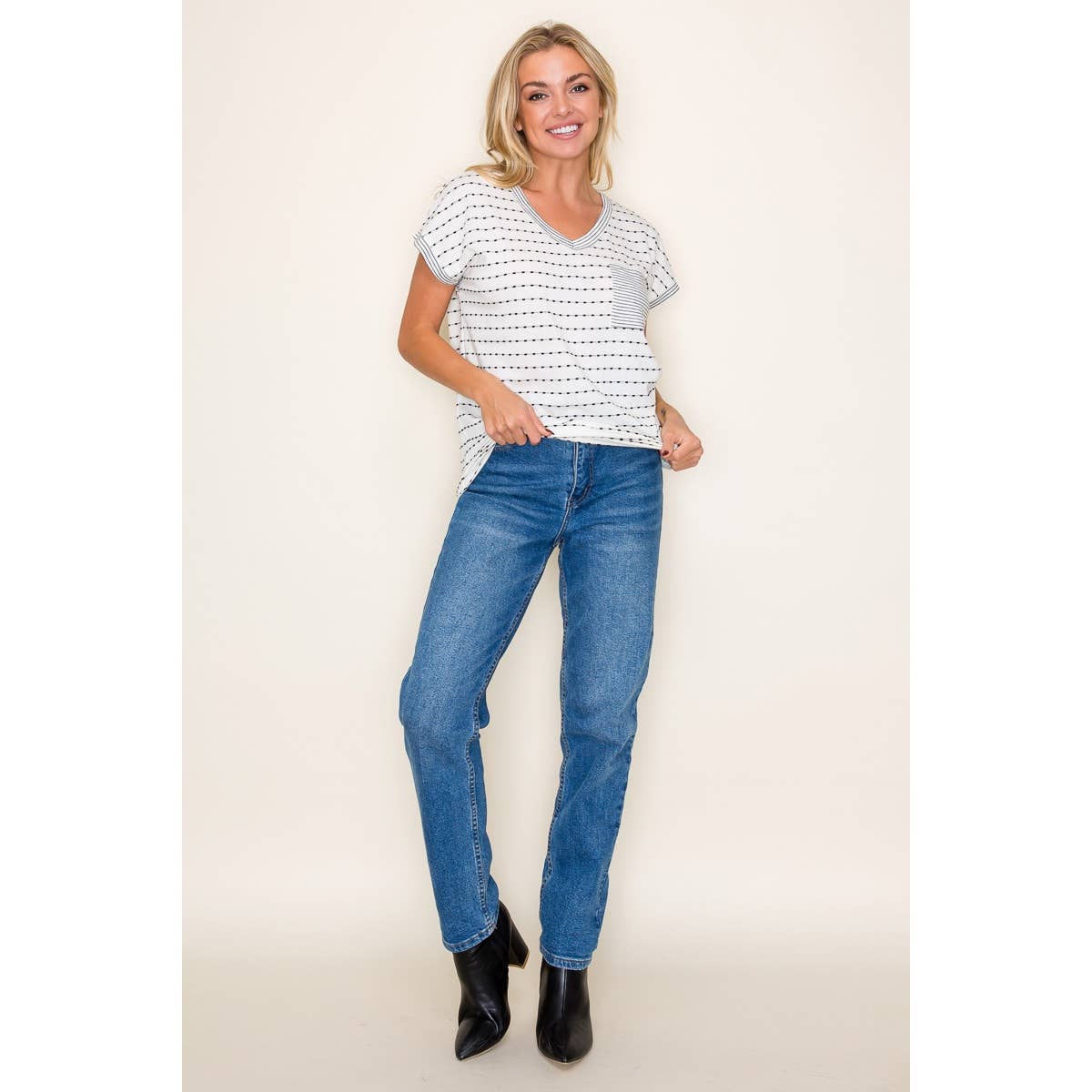 Staccato V NECK DOTTED STRIPED TOP