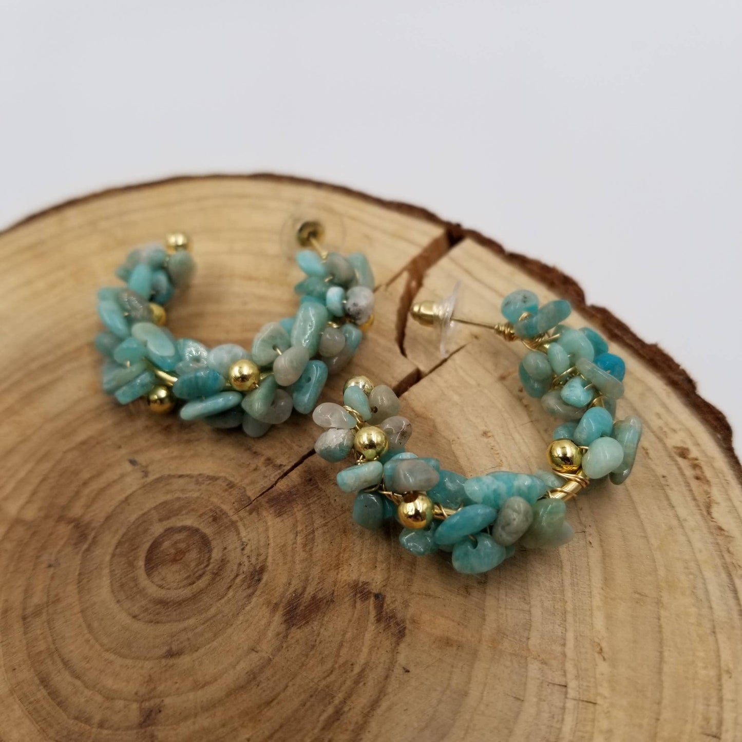 Handmade Natural Amazonite Evening Earrings