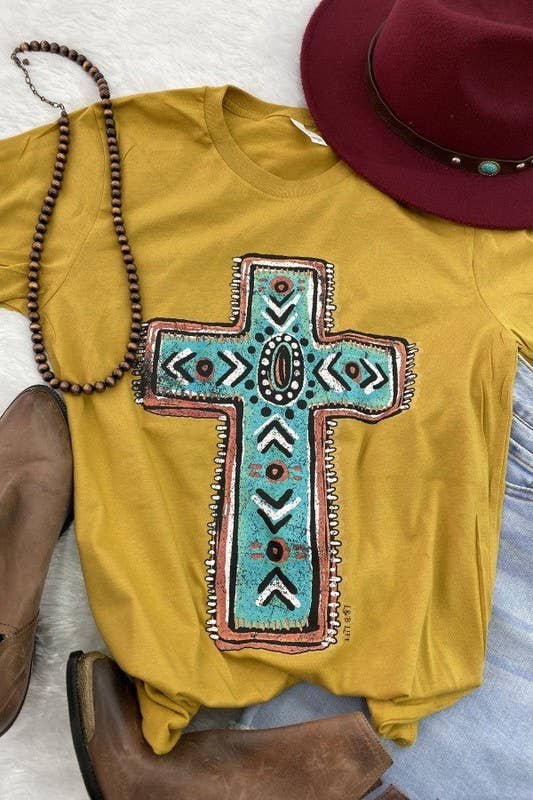 Turquoise Cross western Tee T-shirt