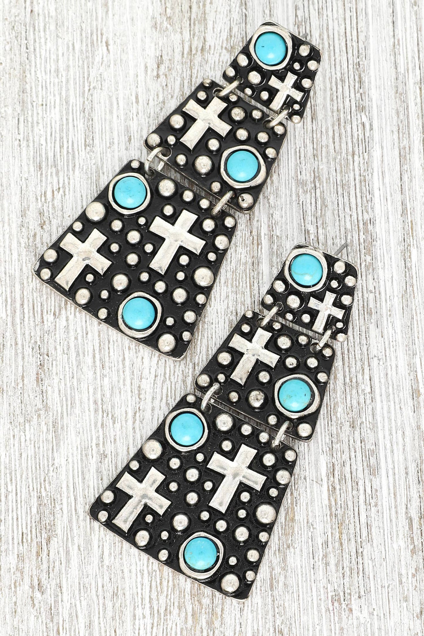 Sophia Collection Western Turquoise Trapezoid Cross Earrings