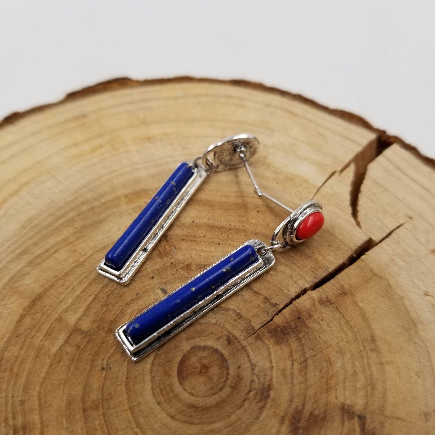 Vintage Lapis Lazuli Red Stone Earrings