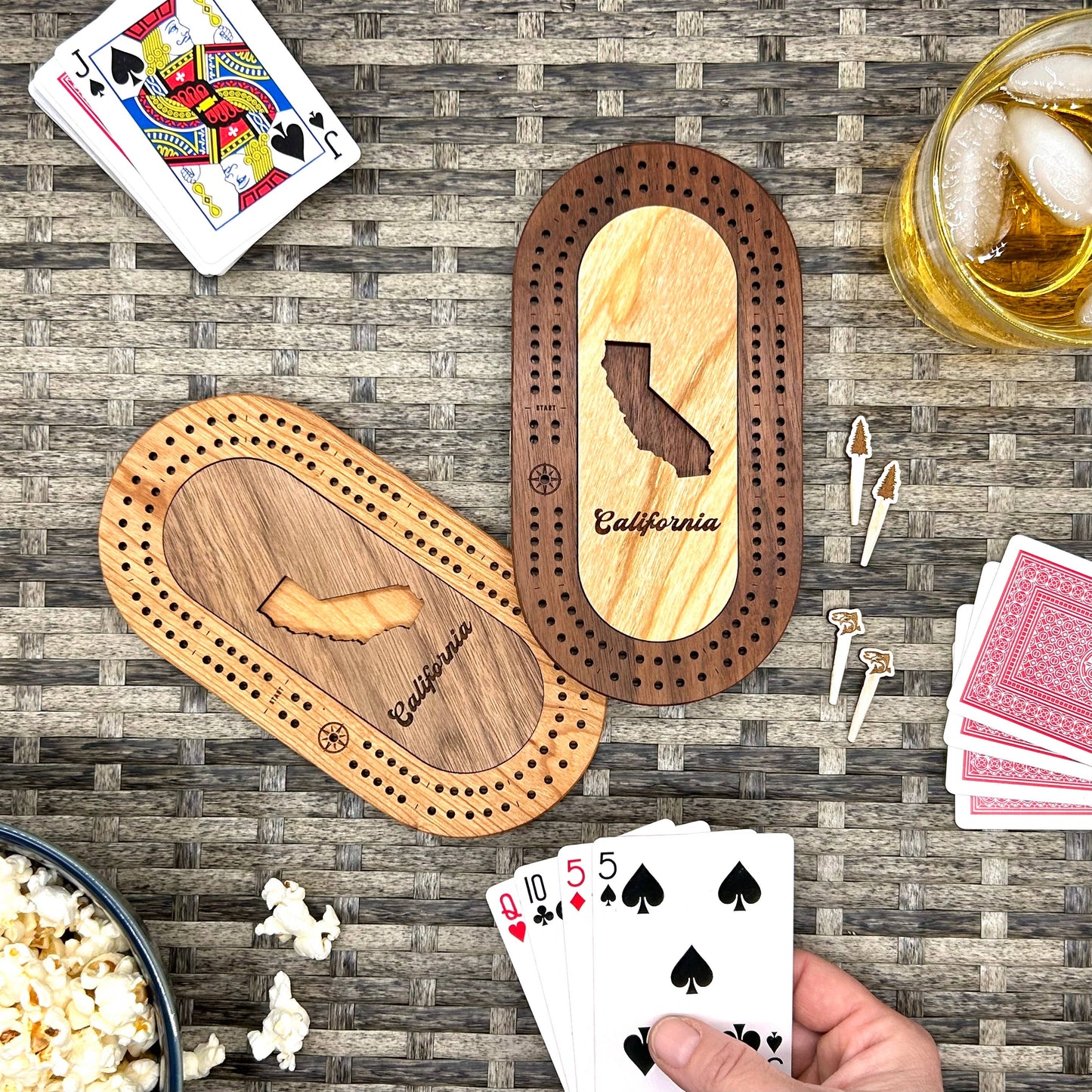 US States Mini Travel Cribbage Board Set with Custom Pegs