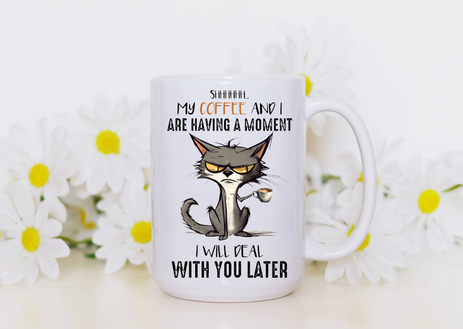 Funny Grumpy Cat & Coffee Cup 15oz Coffee Mug