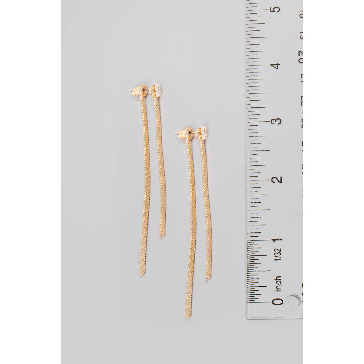 Flat Metallic Chain Dangle Rhinestone Stud Earrings